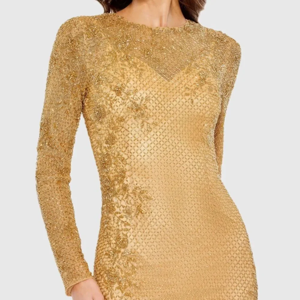 MAC DUGGAL 5504 Long Sleeve Embellished Evening Gown Dress FLAW